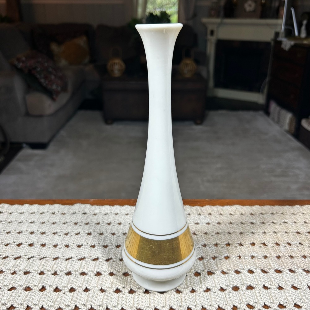 Lenox Minaret Ivory China Bud Vase Gold Band Trim Made in USA Vtg 10.25" Vase